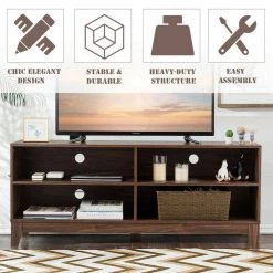 58 in. Walnut Entertainment Center TV Stand Fits TV's up to 58 in. with Cable Management by ANGELES HOME -Sorbus Sales Store wood angeles home tv stands hw66 8ck 122wt 1f 1000