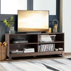 58 in. Walnut Entertainment Center TV Stand Fits TV's up to 58 in. with Cable Management by ANGELES HOME -Sorbus Sales Store wood angeles home tv stands hw66 8ck 122wt 31 1000