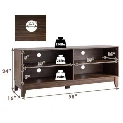 58 in. Walnut Entertainment Center TV Stand Fits TV's up to 58 in. with Cable Management by ANGELES HOME -Sorbus Sales Store wood angeles home tv stands hw66 8ck 122wt c3 1000
