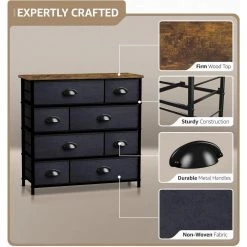 8-Drawer Wood Black Dresser Steel Frame Wood Top Easy Pull Fabric Bins 11.5 in. L x 34 in. W x 36 in. H by Sorbus -Sorbus Sales Store wood black sorbus dressers drw 8d wd 1f 1000